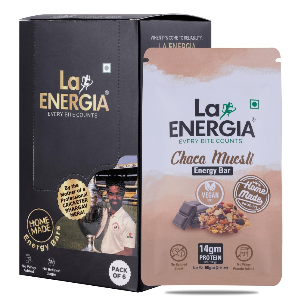 LA ENERGIA HOMEMADE Choco Muesli High Protein Energy Bar (Pack of 6) | Vegan & Gluten-Free | No Whey Added | No Refined Sugar | Healthy Snack | Natural Ingredients (360 gm)