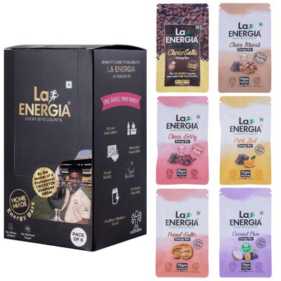 LA ENERGIA HOMEMADE Assorted Box High Protein Energy Bar (Pack of 6) | Gluten-Free | No Whey Added | No Refined Sugar | Healthy Snack | Natural Ingredients (360 gm)