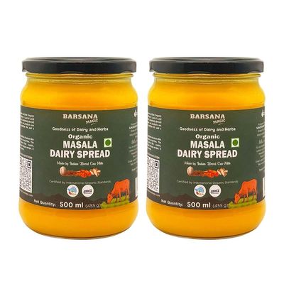 Sanjeevani Organic Masala Dairy Spread | 500ml x 2, Pack of 2, Certified Organic | Made with Traditional Spices, Ideal for Cooking, Toast, Parathas | Preservative-Free, Healthy Butter Alternative for Spreads