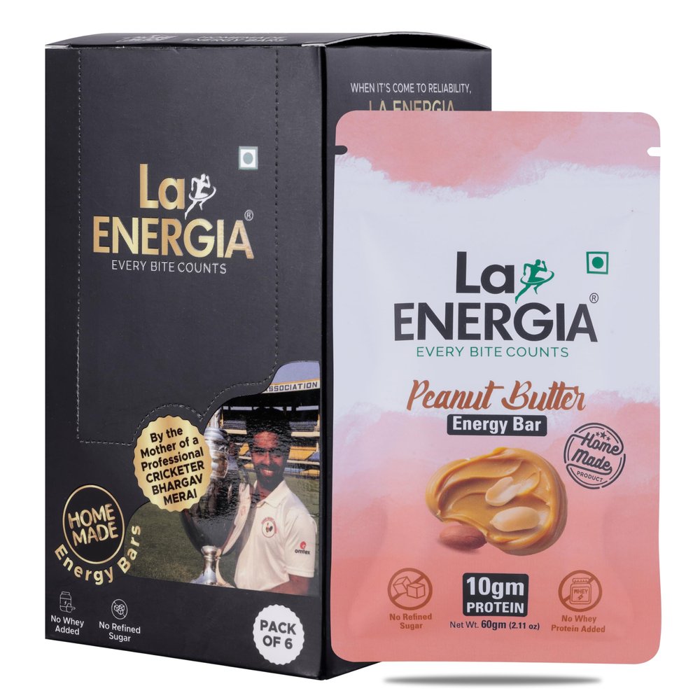 LA ENERGIA HOMEMADE Peanut Butter High Protein Energy Bar (Pack of 6) | Gluten-Free | No Whey Added | No Refined Sugar With 10gm Protein | Healthy Snack | Natural Ingredients (360 gm)