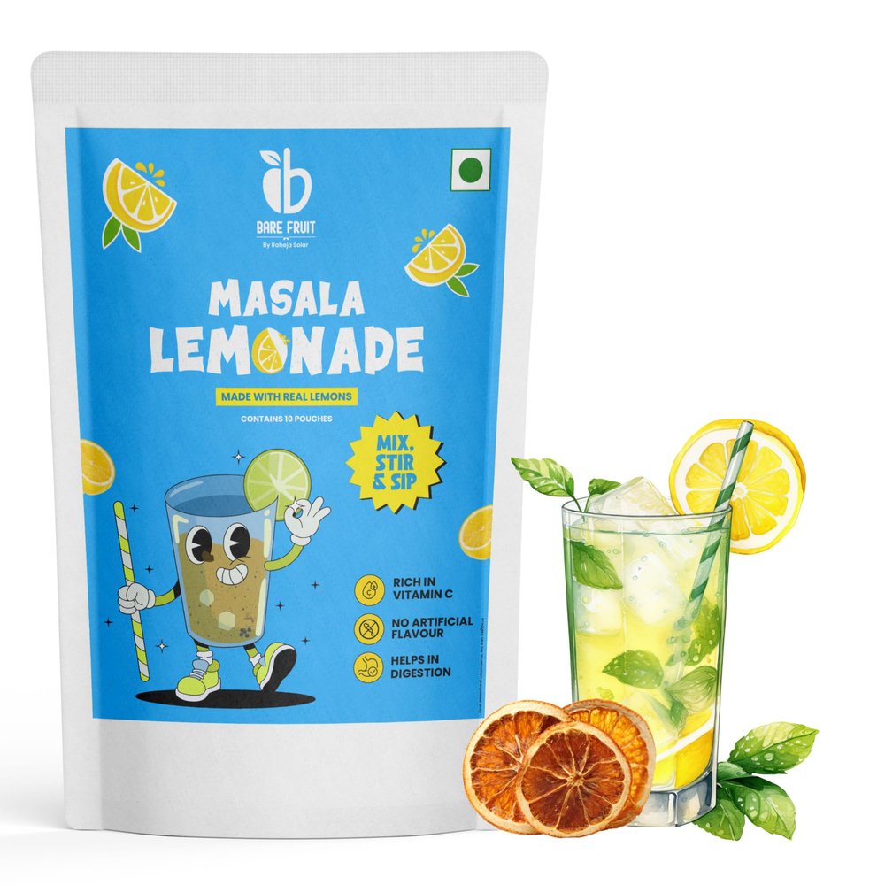 Barefruit Masala Lemonade Instant Drink Premix with Real Solar-Dried Lemon, 10 Sachets (100g) No Artificial Preservatives | Refreshing Summer Beverage | Rich in Vitamin C & Natural Electrolytes
