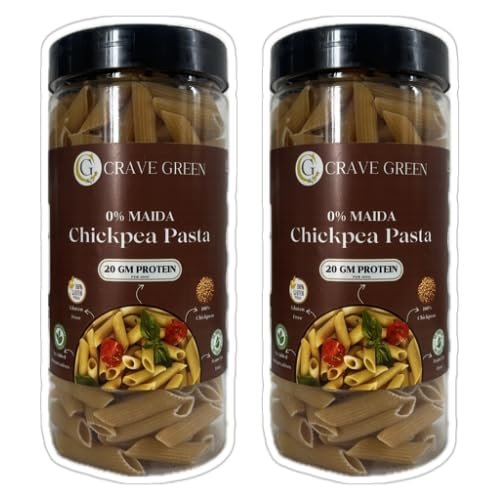 CRAVE GREEN Chickpea Pasta | No Rice - No Maida | Vegan | Gluten Free | High Protein | (Chickpea Penne Pasta, 250gm (Pack of 2)