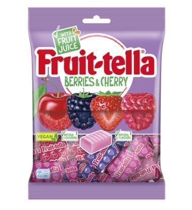 Fruittella Berries & Cherry Vegan Chewy Candy Sweets, Fruit Juice Candies, 135g (From UK)