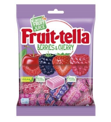 Fruittella Berries & Cherry Vegan Chewy Candy Sweets, Fruit Juice Candies, 135g (From UK)