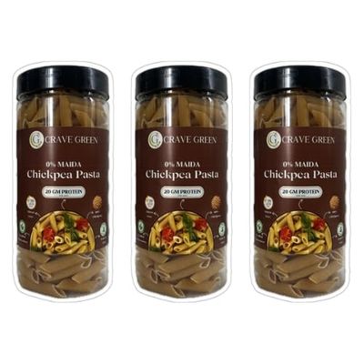 CRAVE GREEN Chickpea Pasta | No Rice - No Maida | Vegan | Gluten Free | High Protein | (Chickpea Penne Pasta, 250gm (Pack of 3)