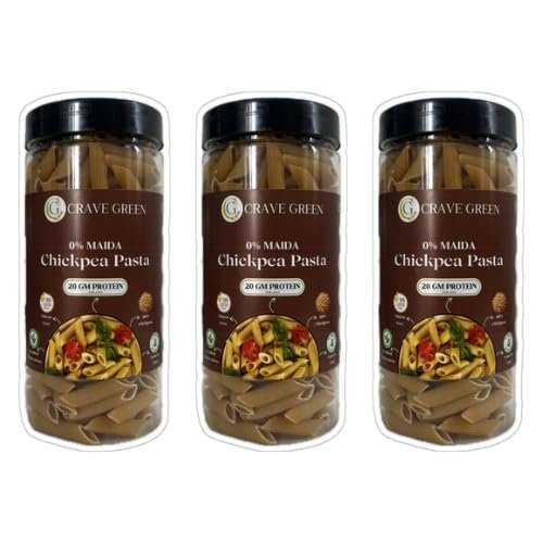 CRAVE GREEN Chickpea Pasta | No Rice - No Maida | Vegan | Gluten Free | High Protein | (Chickpea Penne Pasta, 250gm (Pack of 3)