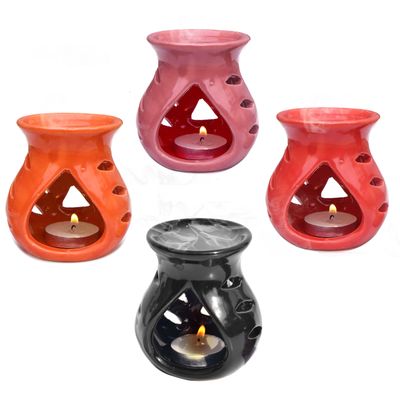 Pure Source India Ceramic Aroma Diffuser, Oil Burner, 4 Pieces (Purple, Orange, Red, Black)