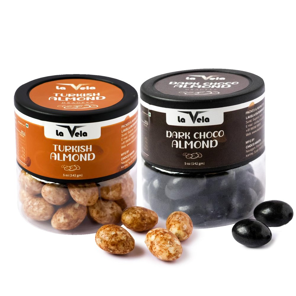 Dark Chocolate & Turkish Coffee Almond Combo | 142g X 2 Jar | Premium Coated Almonds with Rich Chocolate & Coffee Flavors | Gourmet Dry Fruits Gift | No Artificial Colors