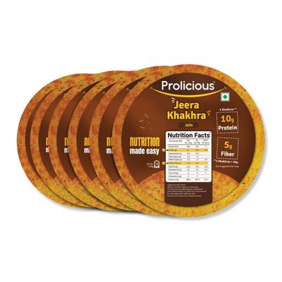 Prolicious 2X Protein Jeera Khakra | NO Palm Oil | Crispy | Ready to Eat | Flavourful | High Protein Healthy Anytime Snack ? 170grams (Pack of 6)