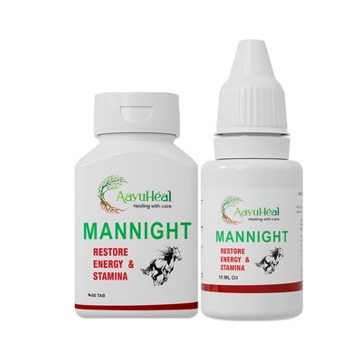 AayuHeal ManNight Oil 15ML & ManNight Tablets 60T | Ayurvedic Performance Booster Combo for Men | Stamina, Energy, Vitality & Strength Support | 100% Herbal Performance Enhancer