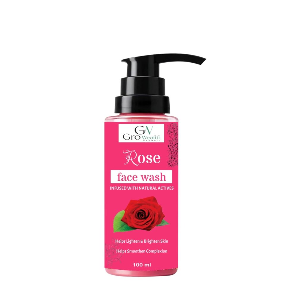 GRO WEALTH ORGANICGV Rose Face Wash Infused with Natural Actives Helps Lighten & Brighten Skin, Smoothen Complexion, and Revitalize for a Glowing, Fresh Look