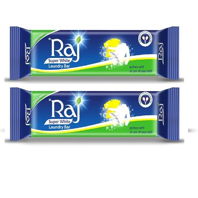 Raj Super White Laundry Soap For Clothes, Removes Tough Stains, 1kg x 2pcs (Pack of 2x1 kg)