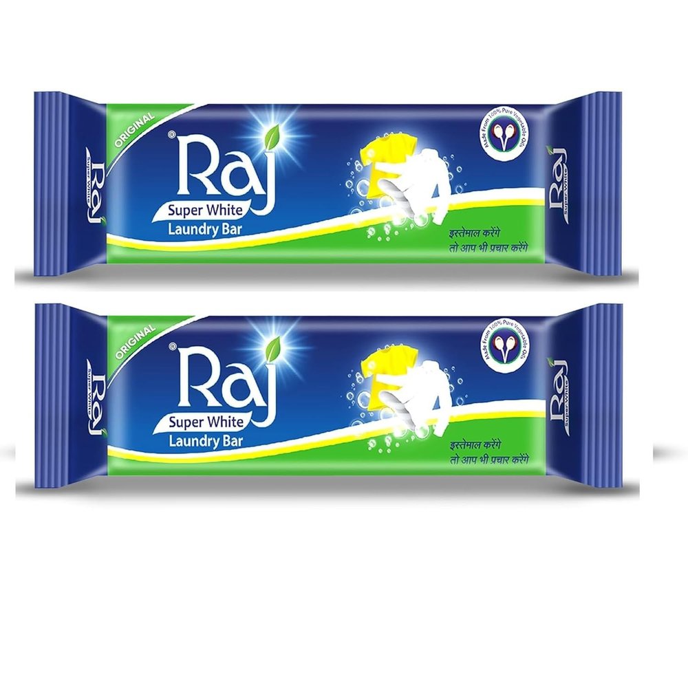 Raj Super White Laundry Soap For Clothes, Removes Tough Stains, 1kg x 2pcs (Pack of 2x1 kg)