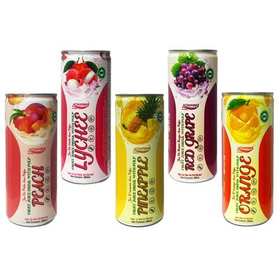 De Best Fruit Juice Drink with Pulp Combo - Lychee, Red Grape, Pineapple, Peach, Orange - Pack of 5 x 250ml