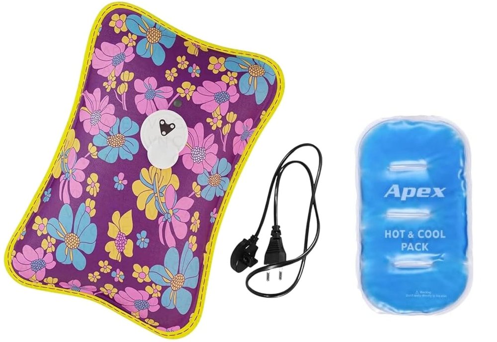 Apex SEI Hot Water Bag for Pain Relief with Free Hot & Cold Gel Pack | Rubber Heating Pad & Reusable Heat Pouch for Therapy | Hot Water Bottle for Back, Cramps, Joints Multicolor
