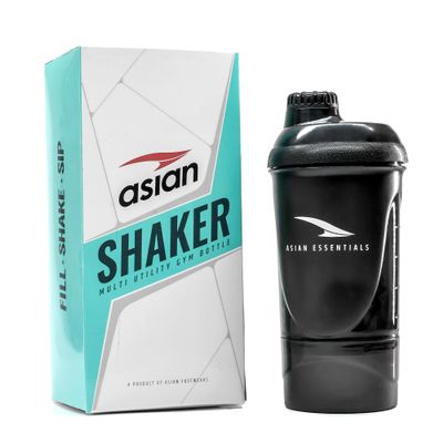ASIAN HDPE AMB-07 Gym Shaker Bottle, Shakers For Protein Shake With 2 Storage Compartment Gym Protein Shaker For Workout, 700 Ml, Black