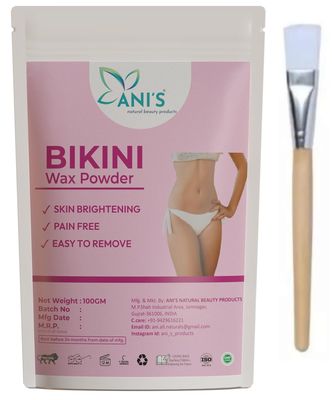 ANI'S Bikini Wax Powder, Natural Hair Removal, Skin Brightening, Pain Free, 100g with Applicator Brush