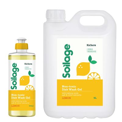 Soilage Organic Dishwash Liquid Gel 500ml and 5L Combo | Natural & Non-Toxic| Plant-Based with Baking Soda, Salt & Citric |Eco-Friendly | Tough on Grease, Gentle on Hands | Baby & Pet Safe