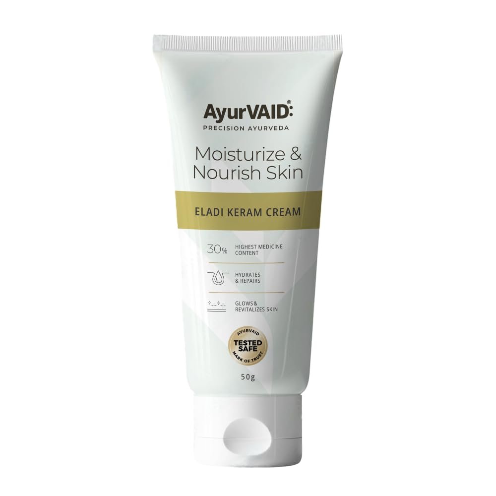 AyurVAID Eladi Keram Cream 50g for Hydration, Even Tone & Repair with 30% Medicine Content, Infused with Cardamom | First & Only Tested Safe for Heavy Metals & Microbial Load