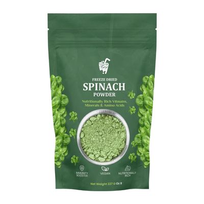 FzyEzy Freeze-Dried Spinach Powder 100% Natural, Non-GMO, Vegan, Gluten-Free Superfood | Iron & Fiber Rich Green Powder | Smoothie & Recipe Booster | No Additives | 227g
