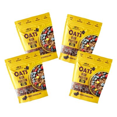Growfitz 25g High Protein Oats 800 Gram, Pack of 4 | Dark Chocolate Oatmeal | 17g Fiber, No Sugar, With Almonds, Raisin, Pumpkin and Chia Seeds & Healthy Fats | Super Rolled Oats | Breakfast Cereals