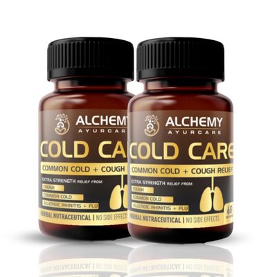 Cold Care Granules by Alchemy Ayurcare Cold & Flu Support Herbal Immunity Supplement with Elderberry, Andrographis, Tulsi, Ginger & Vitamin C Fast Relief, Natural Defense 100 gm granules bottle, Pack of 2