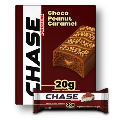 Chase Protein Bar 60g (Pack of 6, Choco Peanut Caramel) | 20g Protein | Isolate Whey, No Added Sugar & Low GI | Soft Chew Energy Bar for Muscle Gain, Pre/Post Workout | Healthy Snack for Adults