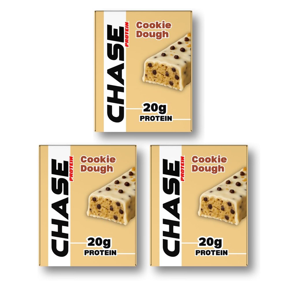 Chase Protein Bar 60g (Pack of 18, Cookie Dough) | 20g Protein | Isolate Whey, No Added Sugar & Low GI | Soft Chew Energy Bar for Muscle Gain, Pre/Post Workout | Healthy Snack for Adults