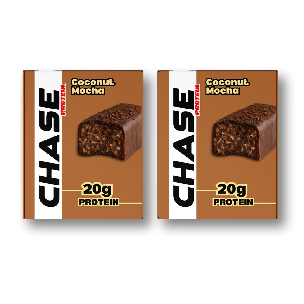 Chase Protein Bar 60g (Pack of 12, Coconut Mocha) | 20g Protein | Isolate Whey, No Added Sugar & Low GI | Soft Chew Energy Bar for Muscle Gain, Pre/Post Workout | Healthy Snack for Adults