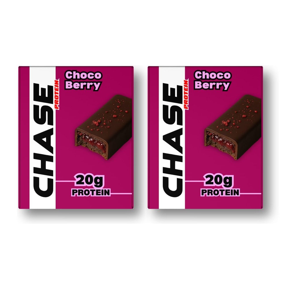 Chase Protein Bar 60g (Pack of 12, Choco berry) | 20g Protein | Isolate Whey, No Added Sugar, Low GI & High Fiber | Soft Chew Bar for Muscle Gain, Pre/Post Workout | Healthy Snack for Adults