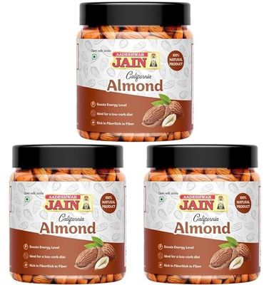 Aadeshwar Jain Almonds Whole (300Gram) | Real Nuts, High In Fiber, Badam Giri, Rich In Protein, Magnesium, Phosphorus And Dietary Fibre, Nuts & Dry Fruits ([100gm X 3 ] pack of 3)