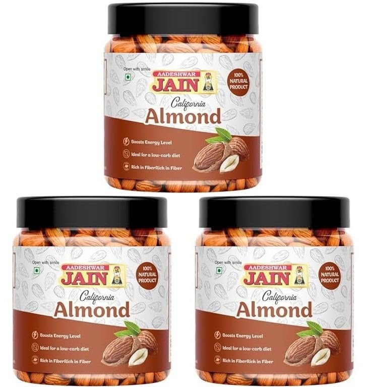 Aadeshwar Jain Almonds Whole (300Gram) | Real Nuts, High In Fiber, Badam Giri, Rich In Protein, Magnesium, Phosphorus And Dietary Fibre, Nuts & Dry Fruits ([100gm X 3 ] pack of 3)