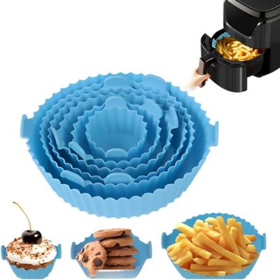 Veemok 6 Pcs Reusable Silicone Air Fryer Liners Non-Stick, Heat-Resistant Round Basket Trays with Handles | Oven & Microwave Safe | Dishwasher Friendly | Multicolor Cooking Accessories Set