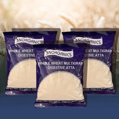 3N ORGANICS Multigrain Digestive Atta | Flours | Premium Mix of Sorghum, Bajra, Oats, Chickpea, Jowar | Gluten-Free | High Protein | Fiber Atta (1.5 kg)