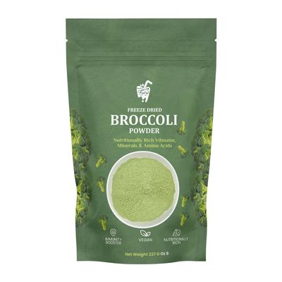 FzyEzy Freeze-Dried Broccoli Powder 100% Natural, Non-GMO, Vegan, Gluten-Free Superfood | Rich in Fiber, Iron & Antioxidants | Green Powder for Smoothies & Recipes | No Additives | 227g