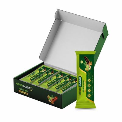 HERBI MAGIC Snack Bars Pack of 20, 2.6g Protein Per Serve, 18 Herbs with Almond, Peanut, Holy Basil & Inknut, Plant-Based, Sugar-Free Protein Bars for Quick Breakfast, Running, Travel & Workouts