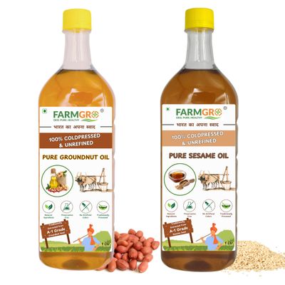 FARMGRO Pure Cold Pressed Sesame & Groundnut Oi 1Litre Bottle Each  100% Natural, Edible, Cold Pressed, Unrefined Oil