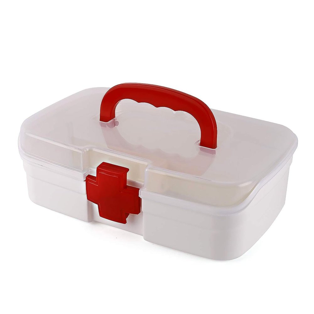 ALTRICITY Portable First Aid Box with Transparent Lid & Detachable Tray 3 Compartments for Organized Storage