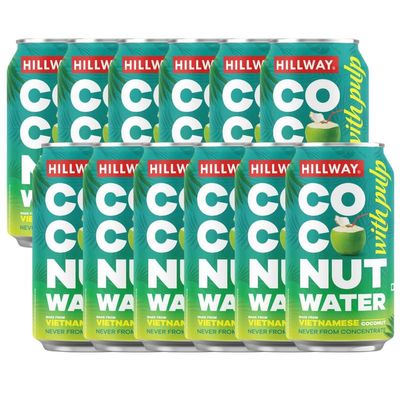 Hillway Coconut Water with Pulp - 320ml x Pack of 12 | Refreshing Drink Can