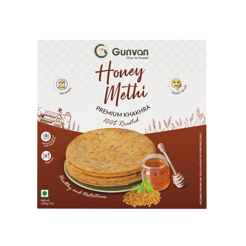 Gunvan Honey Methi Khakhra Sweet And Crunchy Snack with Roasted Goodness | Perfect for Tea-Time & Anytime Munching | 200g