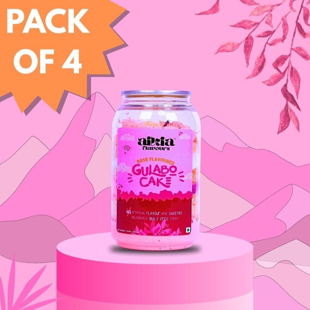 Aikia Flavours Rose Gulabo Cake |4 x 330ML Can | Premium Rose Gulabo Cake in a Can  Rich Decadent Flavor | Palm Oil & Trans Fat-Free | No Artificial Sweeteners | Ready-to-Eat | Long Shelf Life | Diet-Friendly Dessert