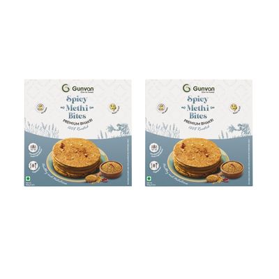 Gunvan Spicy Methi Bhakri Bites  Crispy And Roasted Snack | Traditional Indian Flavors | Healthy & Guilt-Free | 180g Pack of 2