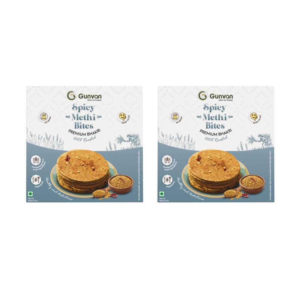 Gunvan Spicy Methi Bhakri Bites  Crispy And Roasted Snack | Traditional Indian Flavors | Healthy & Guilt-Free | 180g Pack of 2