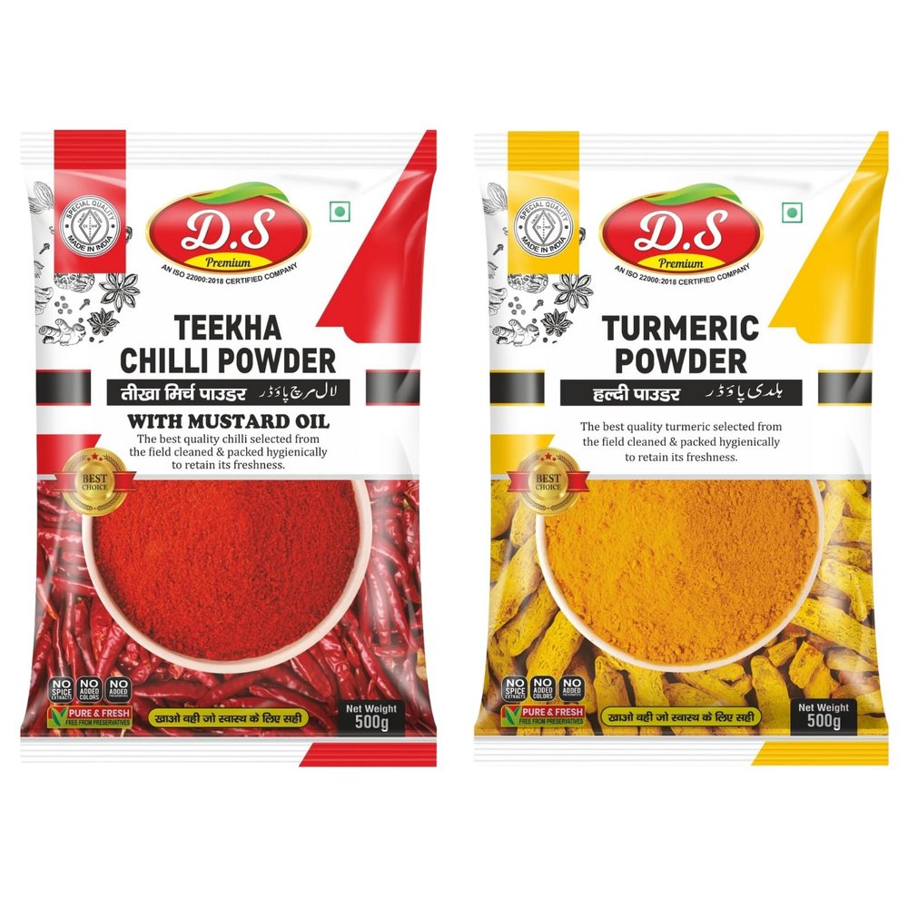 D.S RED CHILLI POWDER & TUMERIC POWDER | Pack Of 2 | 500gm
