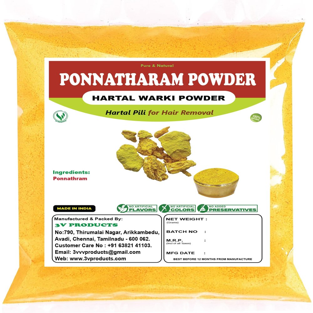 3V PRODUCTS Ponnatharam Powder 40Gm | Hartal Warki | Hartal Varki | Hartal Pili | Harita Manjari | 100% Hair Removal | No Pain | No Side Effects | Suitable for Womens, Girls, Boys | Unisex (Pack Of 1)