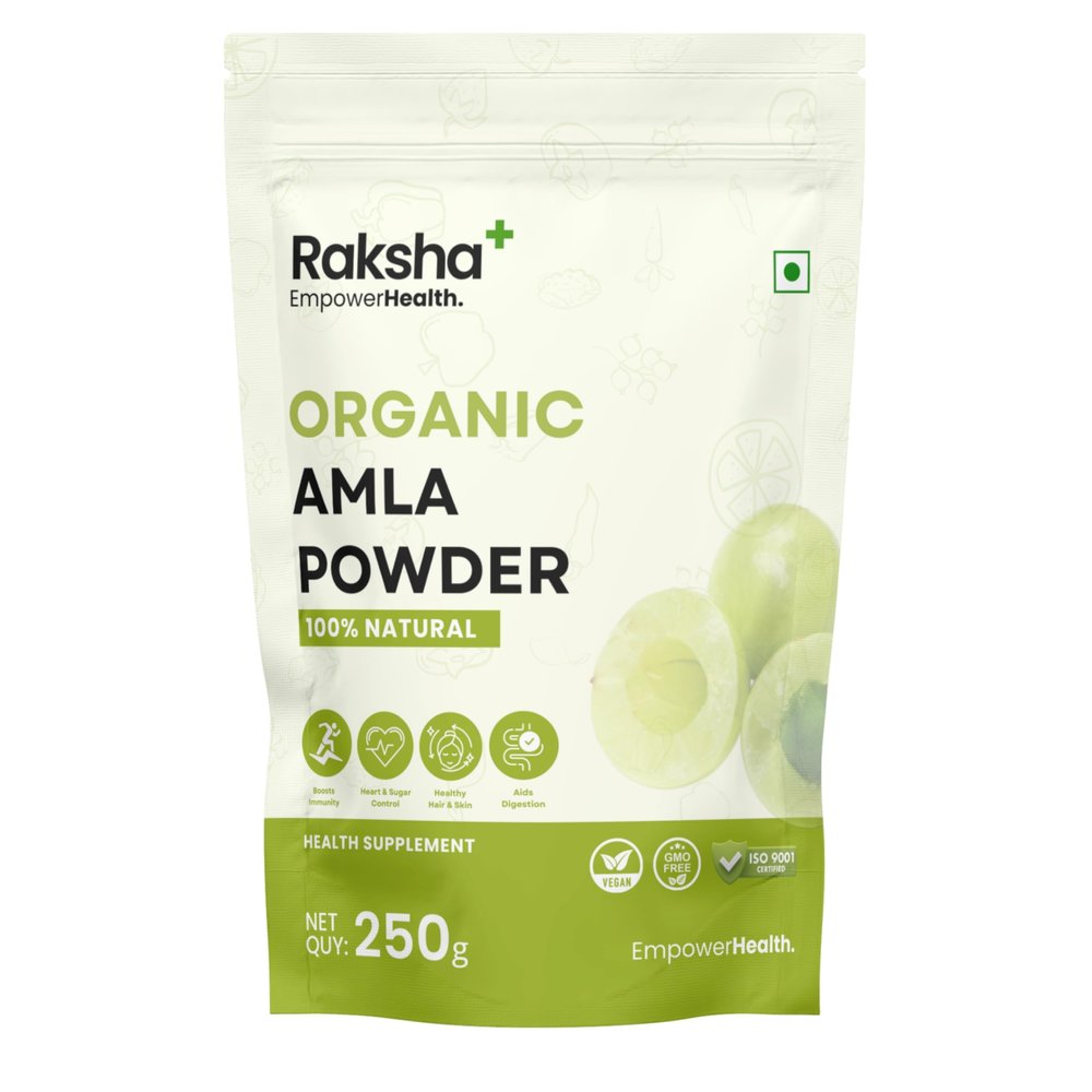 MASALAMARVEL Raksha Plus Organic Amla Powder for Hair Growth, Juice, Skin, Facepack, Drinking, Eating, 250g