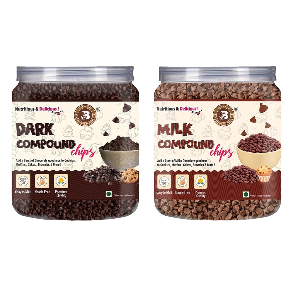 Brew Lab Dark Chocolate Chips & Milk Chocolate Chips | for Cake toppings Cooking & Baking Chips for Cakes, Cookies, Brownies, Muffins, Pancakes | Decoration & Baking | 200 gm x 2