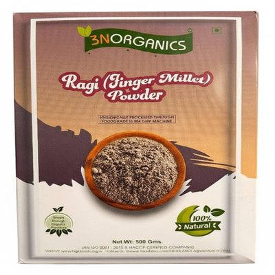 3N ORGANICS Ragi Flour (Finger Millet) - 500 Gm (100% Natural) | Finger Millet Flour | Nachni Atta | Mandia Powder | Kelvaragu Flour | Rich in Calcium, Fiber & Protein.