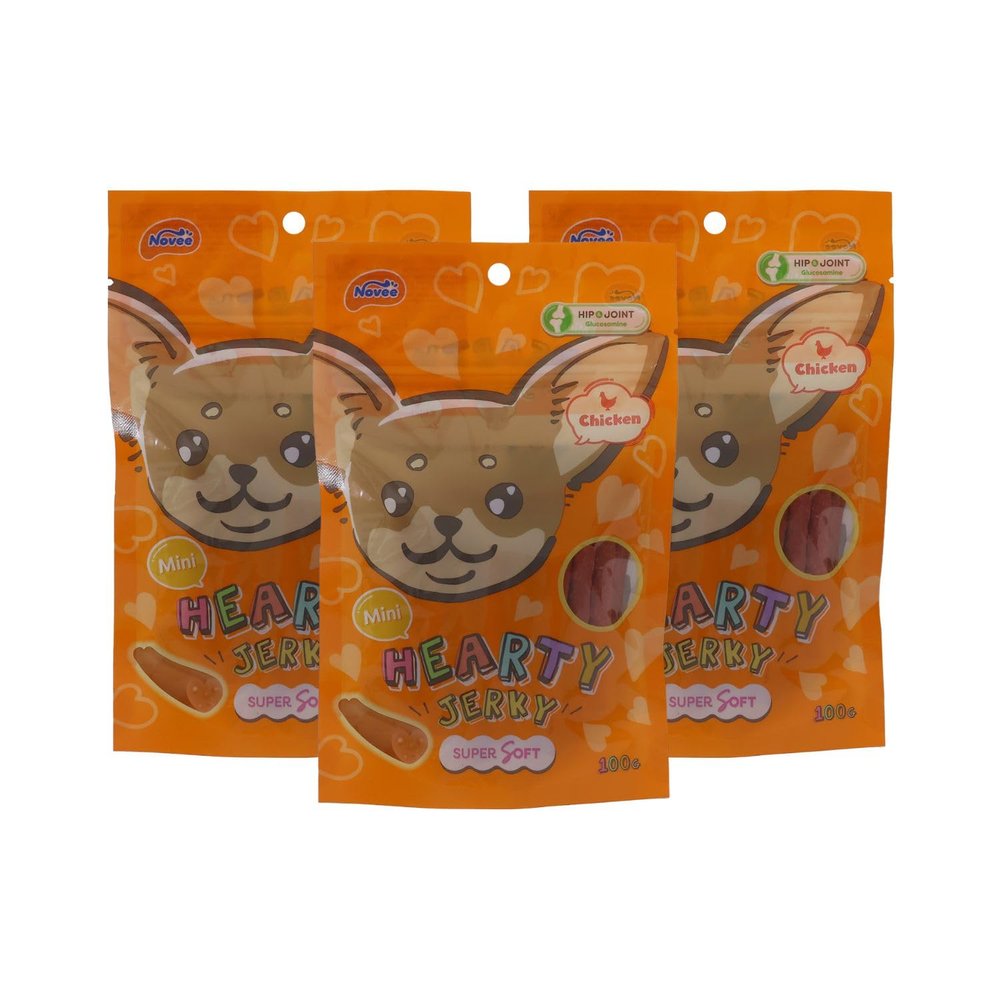 Novee Hearty Jerky Mini, Chicken Flavour Dog Treats,Tender High-Protein Snacks, Easy to Chew, Great for Training & Rewards, Ideal for All Dog Breeds, 100g x 3