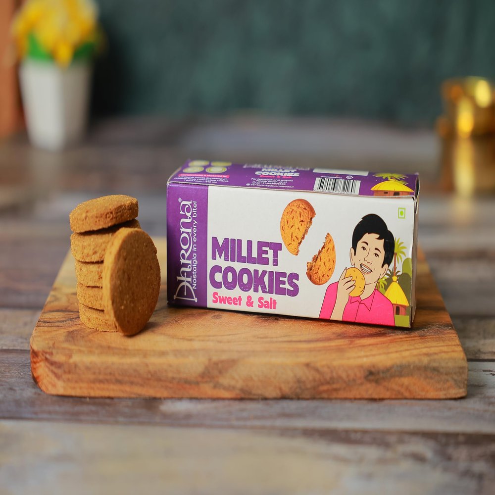 Dhrona Assorted Pack Of Multi Grain Cookies, Millet ChocoChip, Sweet & Salt, Turmeric & Jeera |300 gms | No Palm Oil | Free Of White Sugar | No Preservatives (Sweet & Salt)